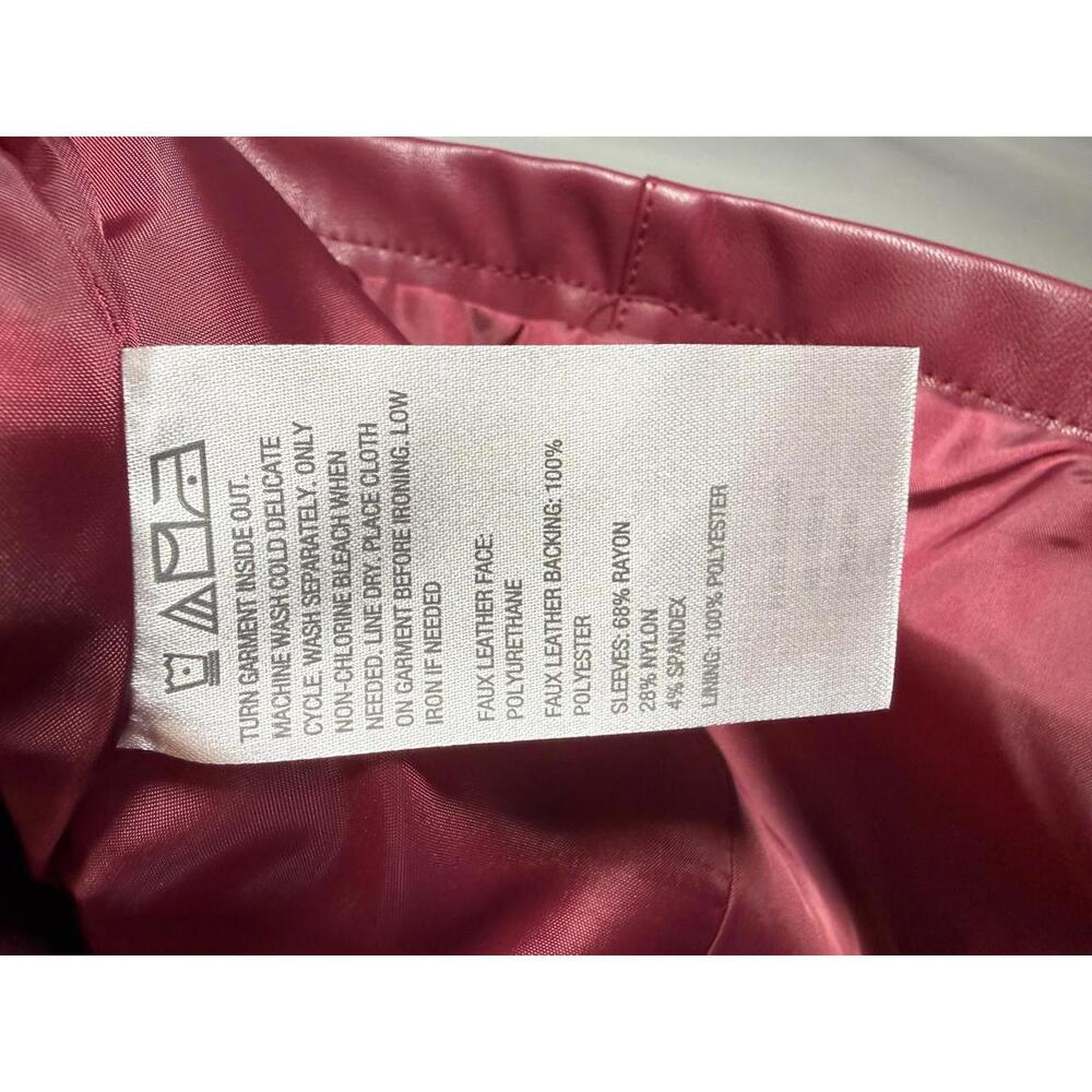 Colleen Lopez Beaded Mesh Sleeve Faux Leather Moto Jacket Size XS - Picture 7 of 8
